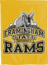 Load image into Gallery viewer, gold framingham state university rams double sided house flag for game day decor
