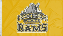 Load image into Gallery viewer, gold framingham state university rams flag for college dorm decor
