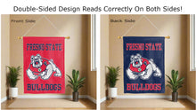 Load image into Gallery viewer, fresno state bulldogs logo reading correctly on both sides of red and blue double sided house flag
