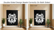 Load image into Gallery viewer, fresno state university bulldog head logo reading correctly on both sides of black double sided house flag
