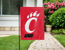 Load image into Gallery viewer, front side of cincinnati bearcats red and black double sided garden flag for yard decor
