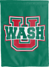 Load image into Gallery viewer, front side of green and red washington university in st louis double sided house flag for man cave decor
