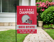 Load image into Gallery viewer, front side of ohio state football nine time national champions 2024 double sided garden flag for yard decor
