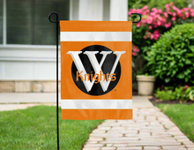 Load image into Gallery viewer, front side of orange wartburg college double sided garden flag for yard decor
