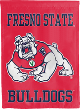 Load image into Gallery viewer, front side of red and blue fresno state university double sided house flag for game day decor
