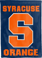 Load image into Gallery viewer, front side of syracuse orange double sided house flag for college dorm decor
