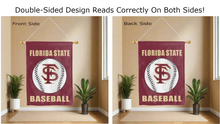 Load image into Gallery viewer, fsu baseball logo reading correctly on both sides of red double sided house flag
