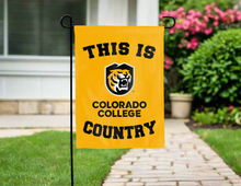 Load image into Gallery viewer, gold double sided garden flag with this is colorado college country logo for yard decor
