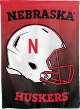 Load image into Gallery viewer, gradient double sided house flag with nebraska huskers football logo
