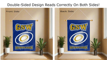 Load image into Gallery viewer, gsw hurricanes logo reading correctly on both sides of blue double sided house flag
