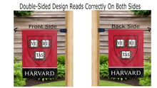 Load image into Gallery viewer, harvard shield and harvard logo reading correctly on both sides of red and black garden flag
