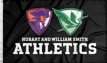 Load image into Gallery viewer, black hobart and william smith athletics flag for college dorm decor
