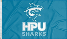Load image into Gallery viewer, blue hpu sharks logo flag for college dorm decor
