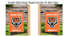 Load image into Gallery viewer, idaho state bengals logo reading correctly on both sides of orange double sided house flag
