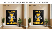 Load image into Gallery viewer, idaho vandals logo reading correctly on both sides of university of idaho double sided house flag
