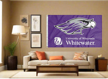 Load image into Gallery viewer, University of Wisconsin Whitewater flag hung inside for man cave decor
