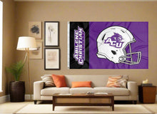 Load image into Gallery viewer, indoor display of abilene christian university wildcats football flag for man cave decor
