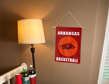 Load image into Gallery viewer, arkansas basketball garden flag hung inside a college dorm for dorm decor
