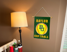 Load image into Gallery viewer, indoor display of baylor softball double sided garden flag for man cave decor

