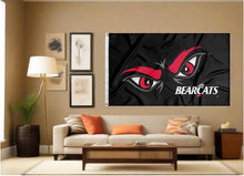Load image into Gallery viewer, indoor display of black cincinnati bearcats flag for fan cave decor
