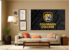 Load image into Gallery viewer, indoor display of black colorado college tigers flag for man cave decor
