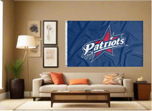 Load image into Gallery viewer, indoor display of blue francis marion university patriots flag for man cave decor
