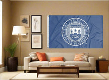 Load image into Gallery viewer, indoor display of blue brandeis university seal flag for man cave decor
