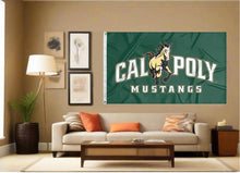 Load image into Gallery viewer, indoor display of cal poly mustangs flag for fan cave decor
