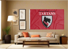 Load image into Gallery viewer, indoor display of red carnegie mellon university tartans flag for man cave decor

