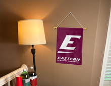 Load image into Gallery viewer, eastern kentucky university garden flag hung inside a college dorm for decor
