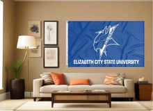 Load image into Gallery viewer, indoor display of blue elizabeth city state university flag for man cave decor

