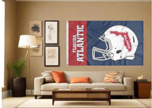 Load image into Gallery viewer, indoor display of florida atlantic university football flag for man cave decor
