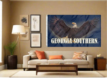 Load image into Gallery viewer, indoor display of georgia southern university flag with realistic eagle logo for man cave decor
