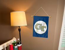 Load image into Gallery viewer, georgia tech baseball garden flag hung inside a well lit room for college dorm decor
