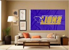 Load image into Gallery viewer, indoor display of georgian court university lions flag for man cave decor
