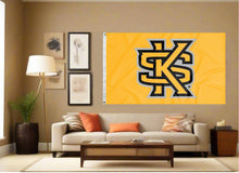 Load image into Gallery viewer, indoor display of gold kennesaw state university flag for man cave decor
