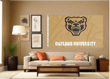 Load image into Gallery viewer, indoor display of gold oakland university grizzlies flag for man cave decor
