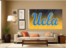 Load image into Gallery viewer, indoor display of gradient ucla flag for man cave decor
