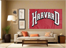 Load image into Gallery viewer, indoor display of red harvard 3x5 flag for man cave decor

