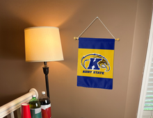 Load image into Gallery viewer, kent state garden flag hung inside a college dorm for college dorm decor
