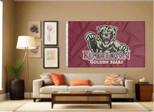 Load image into Gallery viewer, indoor display of maroon kutztown university golden bears flag for man cave decor

