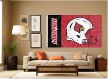 Load image into Gallery viewer, indoor display of louisville cardinals football flag for man cave decor
