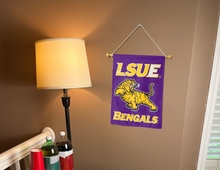 Load image into Gallery viewer, lsue bengals garden flag hung inside a college dorm for dorm decor
