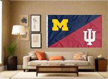 Load image into Gallery viewer, indoor display of michigan indiana house divided flag for man cave decor
