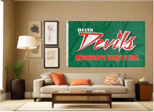 Load image into Gallery viewer, indoor display of mississippi valley state delta devils flag for man cave decor
