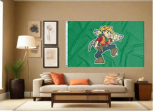 Load image into Gallery viewer, indoor display of green missouri s&amp;t miners flag with joe miner logo for man cave decor
