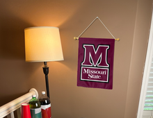 Load image into Gallery viewer, missouri state university garden flag hung indoors for college dorm decor
