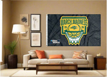 Load image into Gallery viewer, indoor display of ndsu basketball march madness 2026 flag for man cave decor
