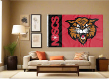 Load image into Gallery viewer, indoor display of north dakota state college of science flag for fan cave decor
