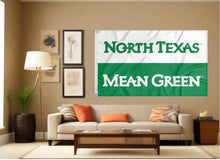 Load image into Gallery viewer, indoor display of north texas mean green flag for man cave decor
